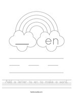 Add a letter to en to make a word Handwriting Sheet