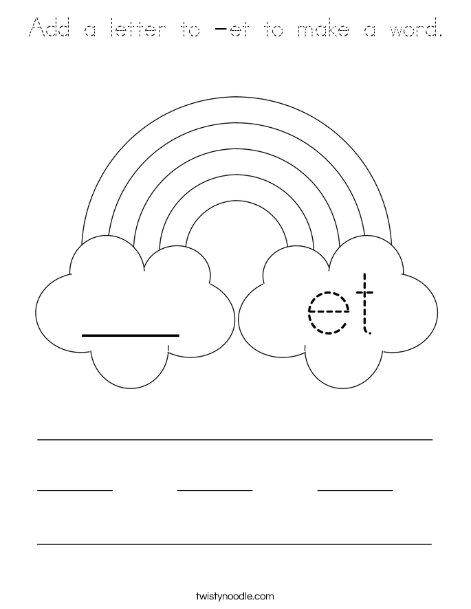 Add a letter to -et to make a word. Coloring Page