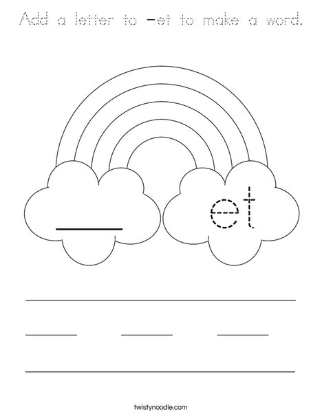 Add a letter to -et to make a word. Coloring Page