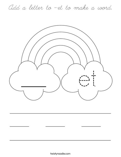 Add a letter to -et to make a word. Coloring Page