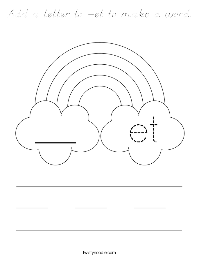 Add a letter to -et to make a word. Coloring Page