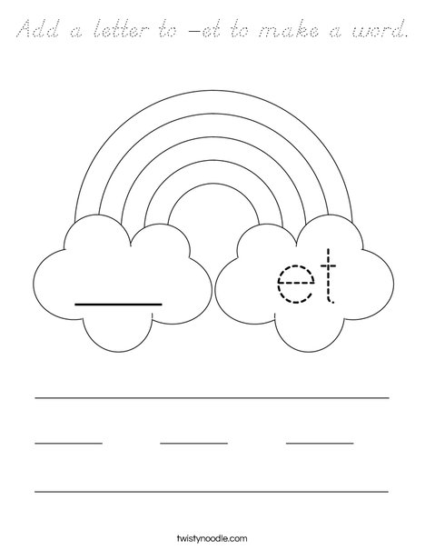 Add a letter to -et to make a word. Coloring Page