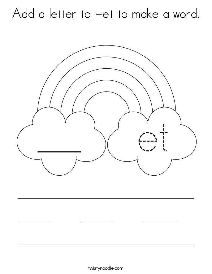 Add a letter to -et to make a word. Coloring Page