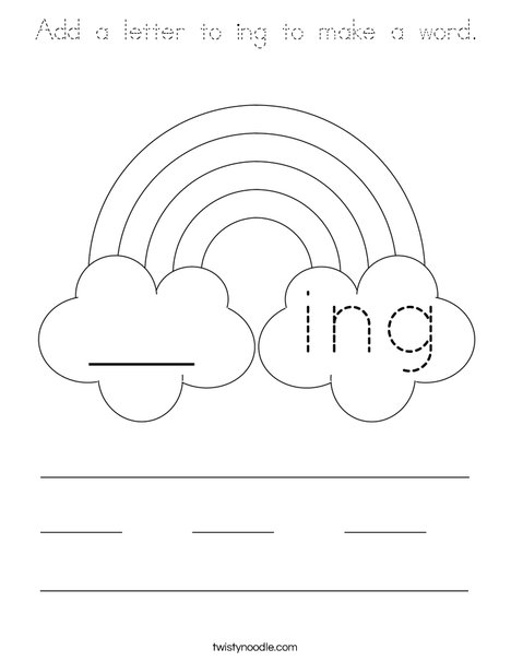 Add a letter to ing to make a word. Coloring Page