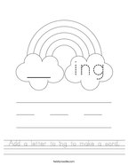 Add a letter to ing to make a word Handwriting Sheet