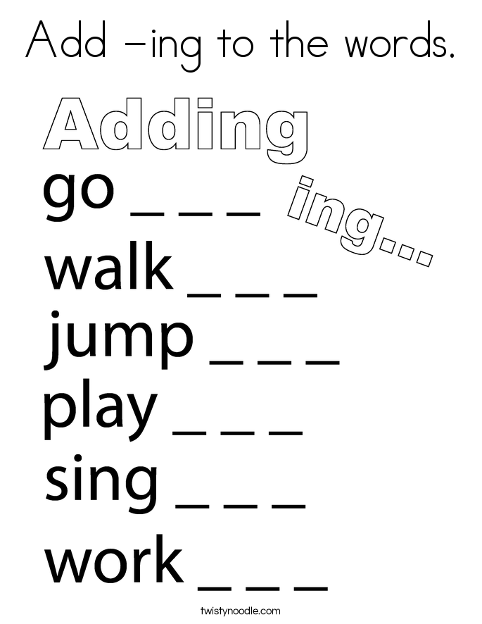 Add -ing to the words. Coloring Page
