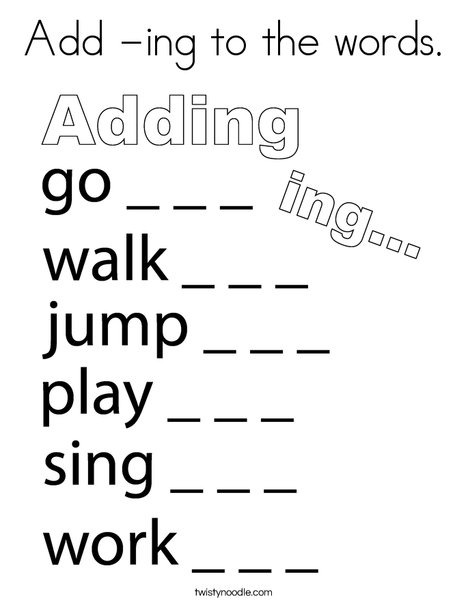 Add -ing to the words. Coloring Page
