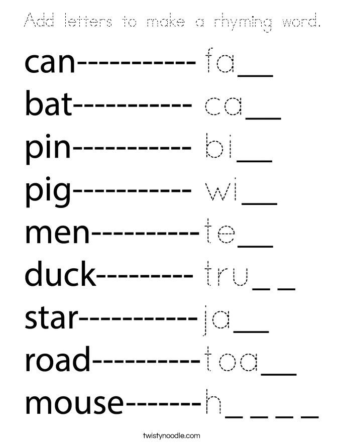 Add letters to make a rhyming word. Coloring Page