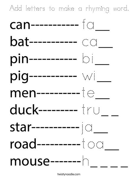 Add letters to make a rhyming word. Coloring Page