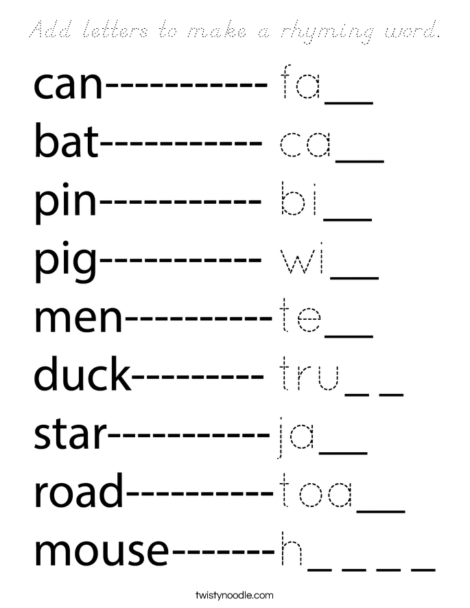 Add letters to make a rhyming word. Coloring Page