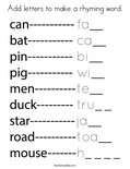 Add letters to make a rhyming word. Coloring Page