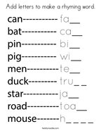Add letters to make a rhyming word Coloring Page