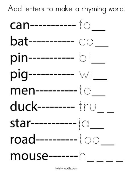 Add letters to make a rhyming word. Coloring Page