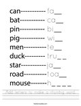 Add letters to make a rhyming word. Worksheet