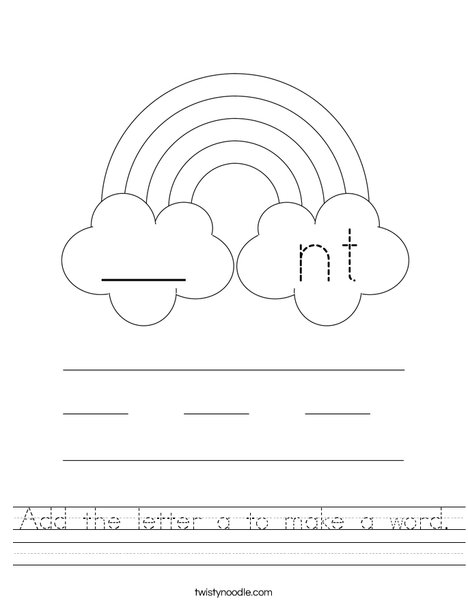 Add the letter a to make a word. Worksheet