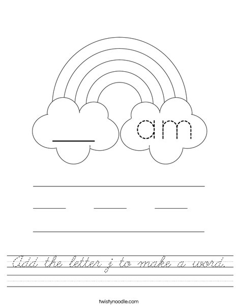 Add the letter j to make a word. Worksheet