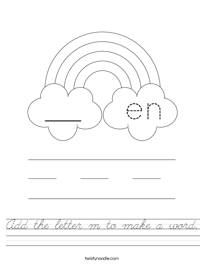 Add the letter m to make a word. Worksheet