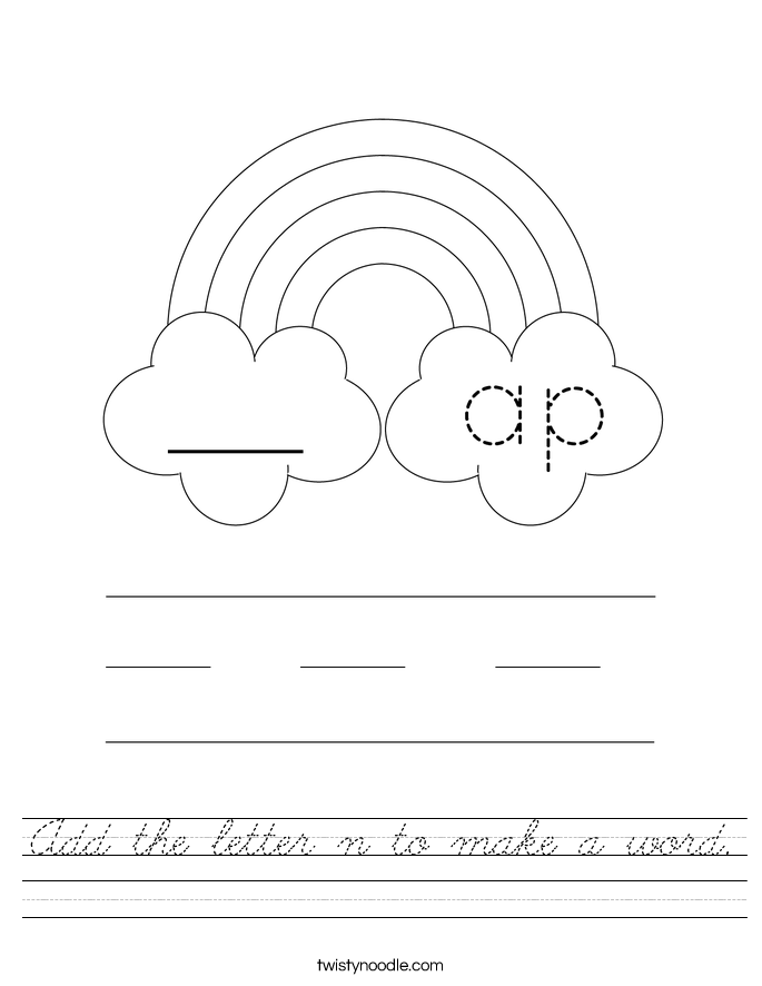 Add the letter n to make a word. Worksheet