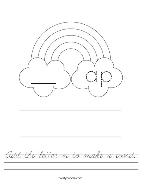 Add the letter n to make a word. Worksheet