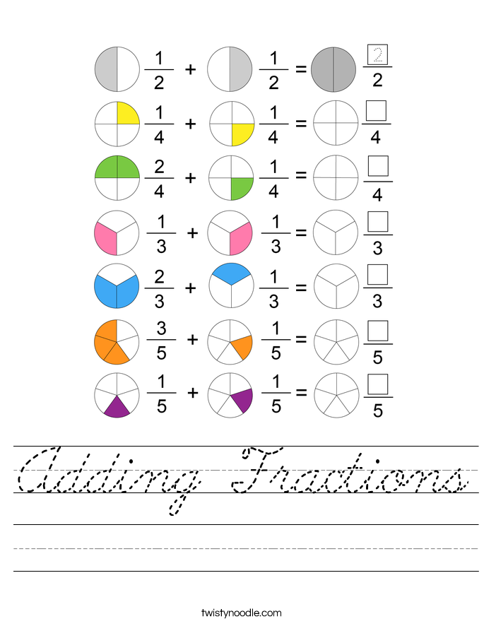 Adding Fractions Worksheet Cursive Twisty Noodle Adding Fractions Worksheet Cursive Twisty Noodle