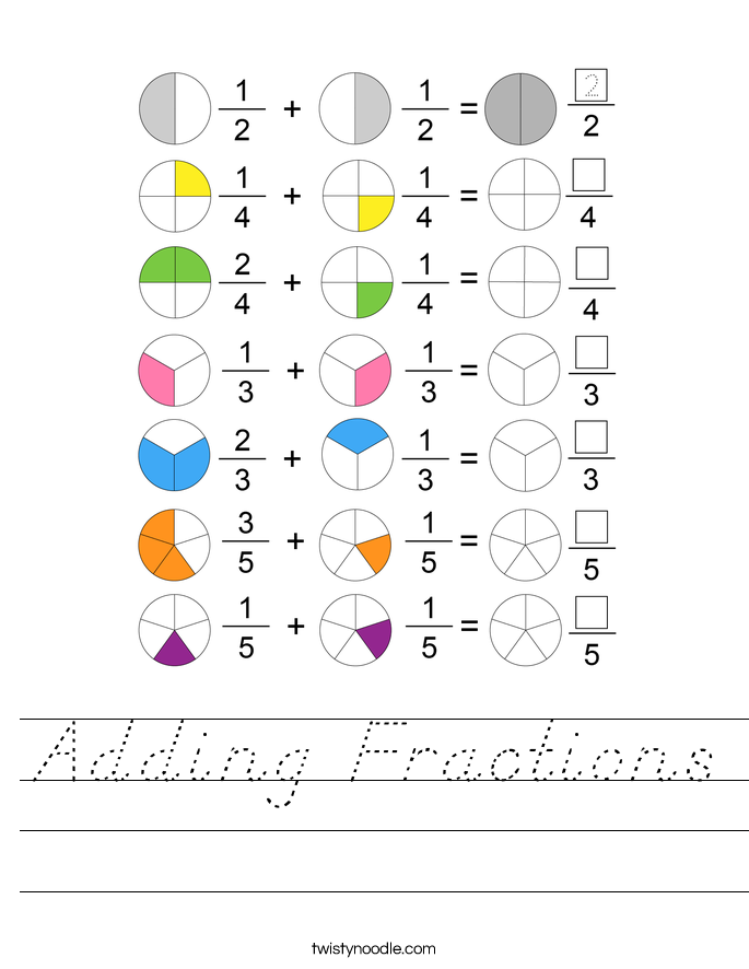 adding fractions worksheet dnealian twisty noodle