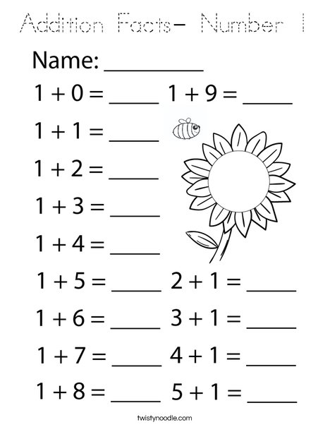 Addition Facts- Number 1 Coloring Page