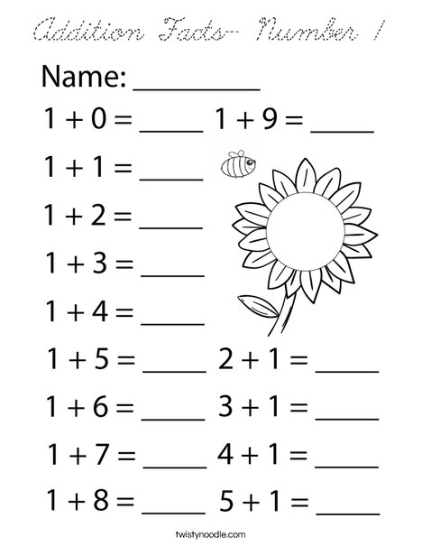 Addition Facts- Number 1 Coloring Page