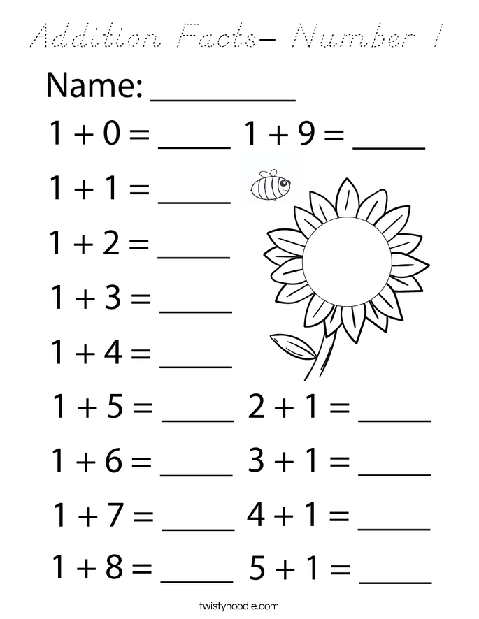 Addition Facts- Number 1 Coloring Page