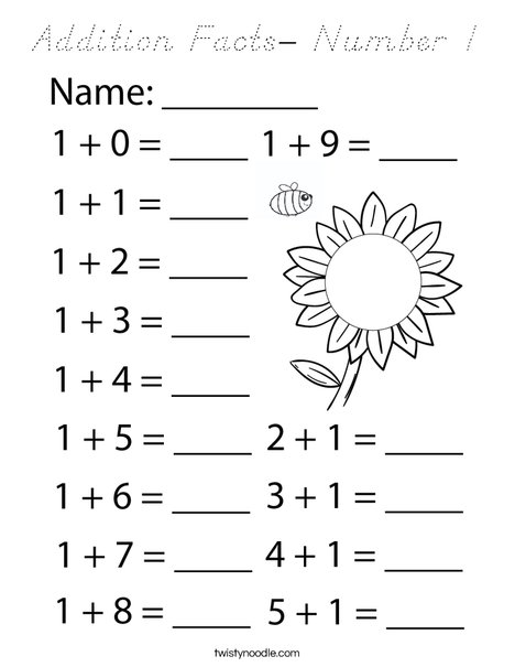 Addition Facts- Number 1 Coloring Page