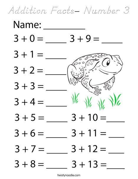 Addition Facts- Number 3 Coloring Page