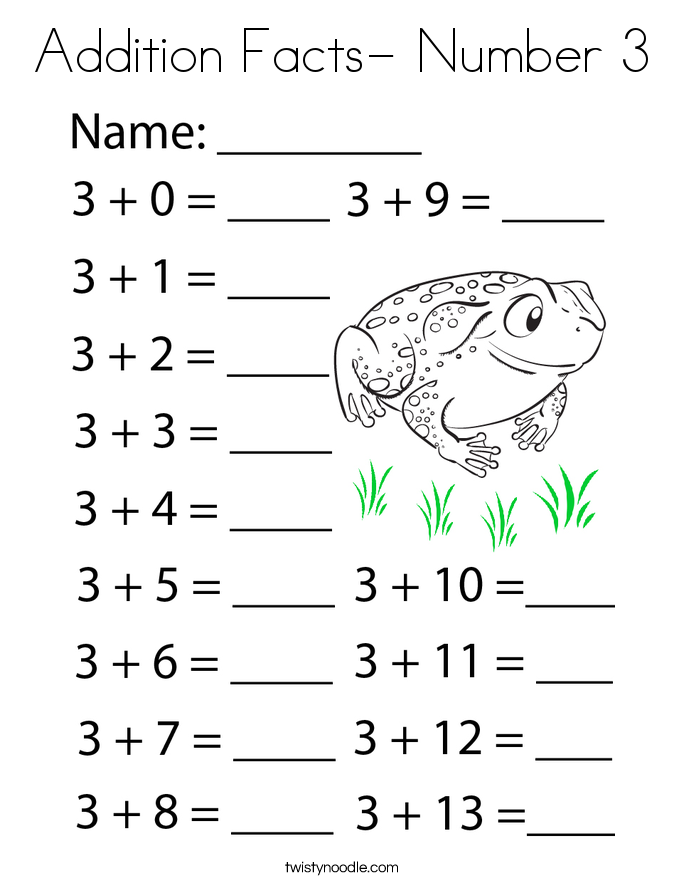 Addition Facts- Number 3 Coloring Page