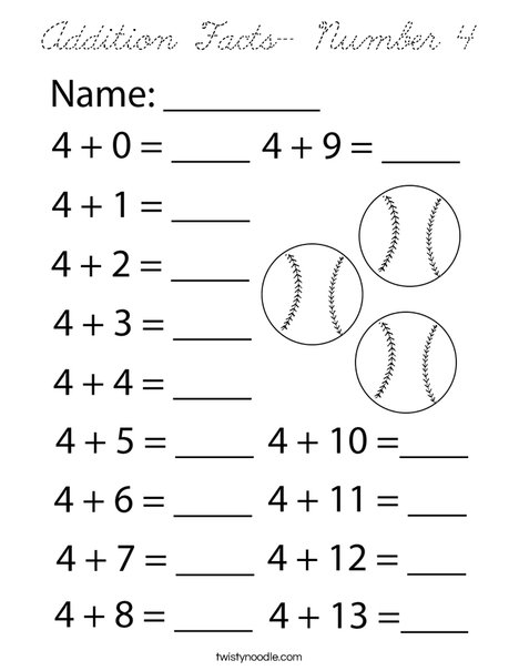 Addition Facts-Number 4 Coloring Page