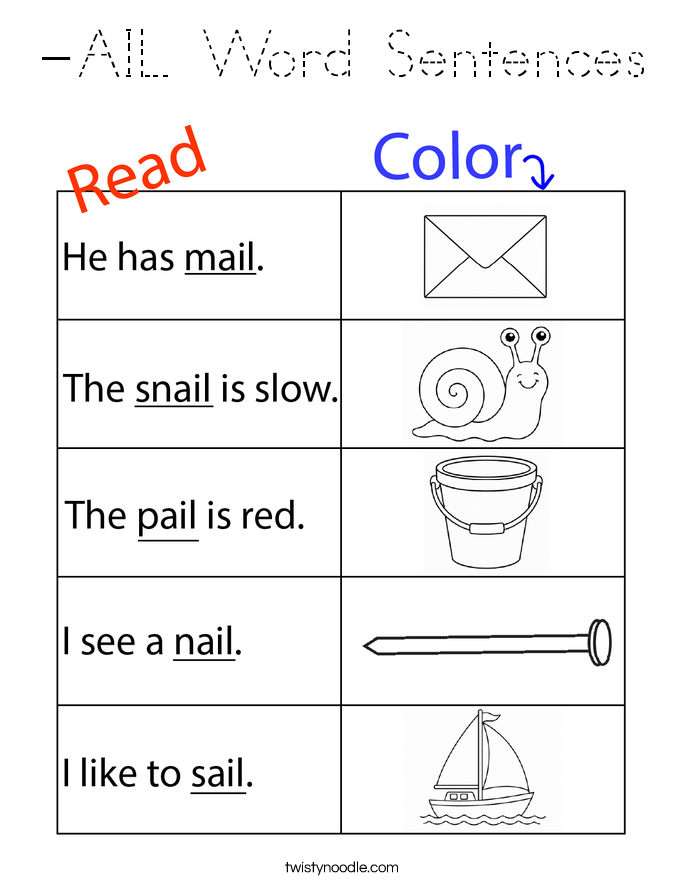 -AIL Word Sentences Coloring Page