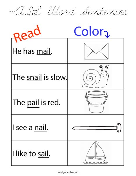 -AIL Word Sentences Coloring Page