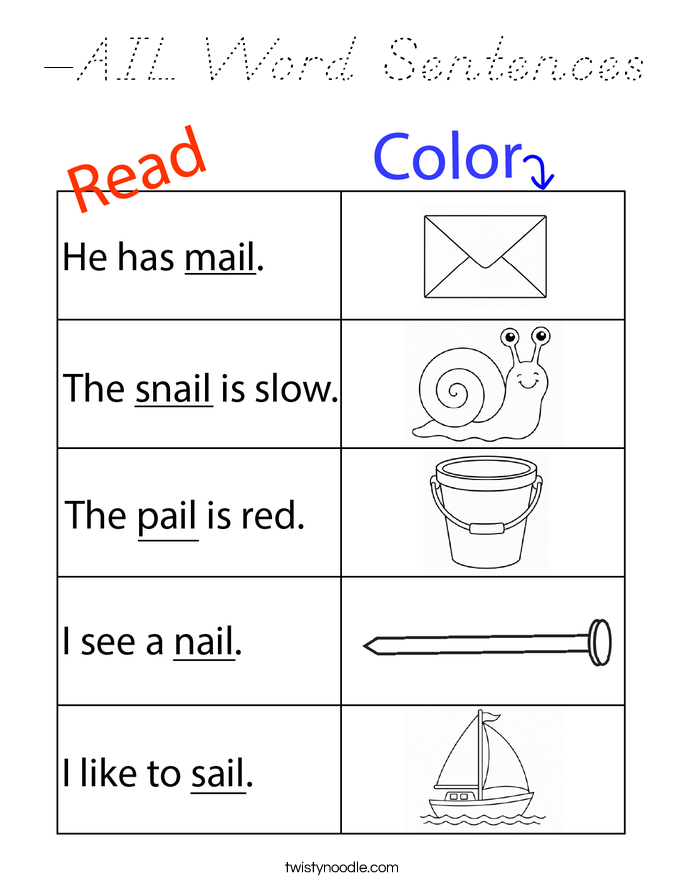 -AIL Word Sentences Coloring Page