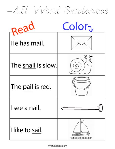 -AIL Word Sentences Coloring Page
