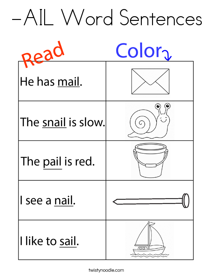 -AIL Word Sentences Coloring Page