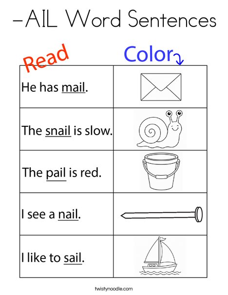 -AIL Word Sentences Coloring Page