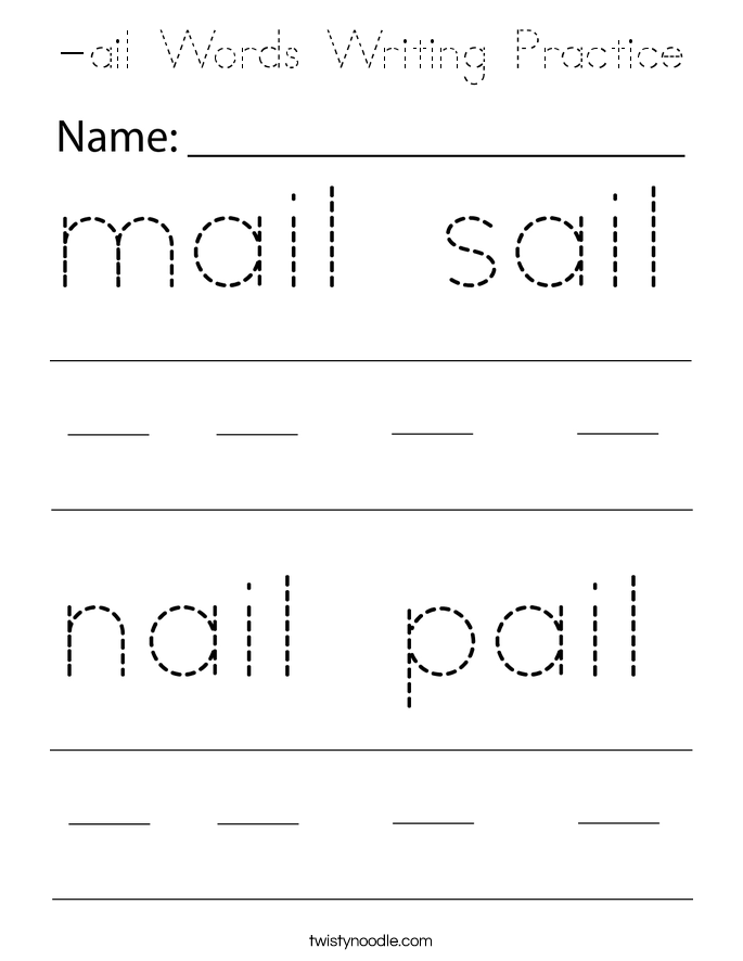 -ail Words Writing Practice Coloring Page