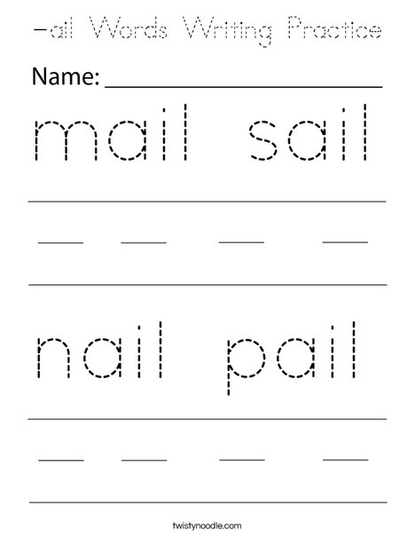 -ail Words Writing Practice Coloring Page