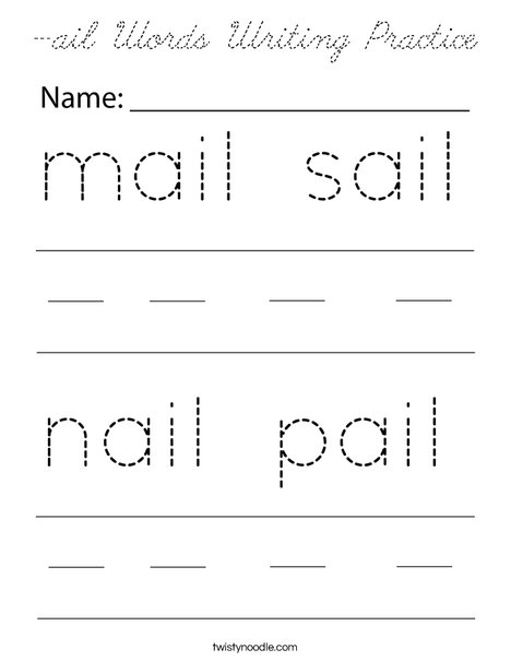 -ail Words Writing Practice Coloring Page