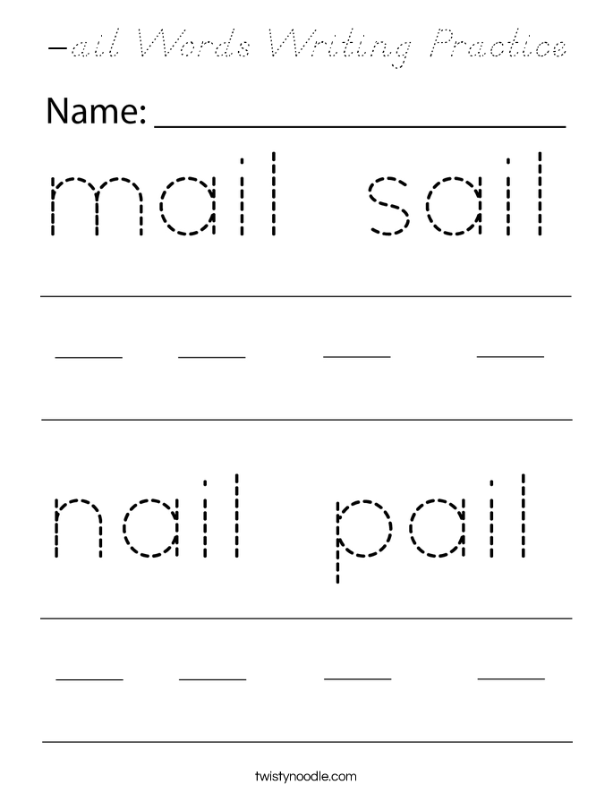 -ail Words Writing Practice Coloring Page