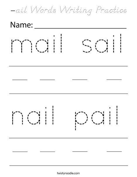 -ail Words Writing Practice Coloring Page