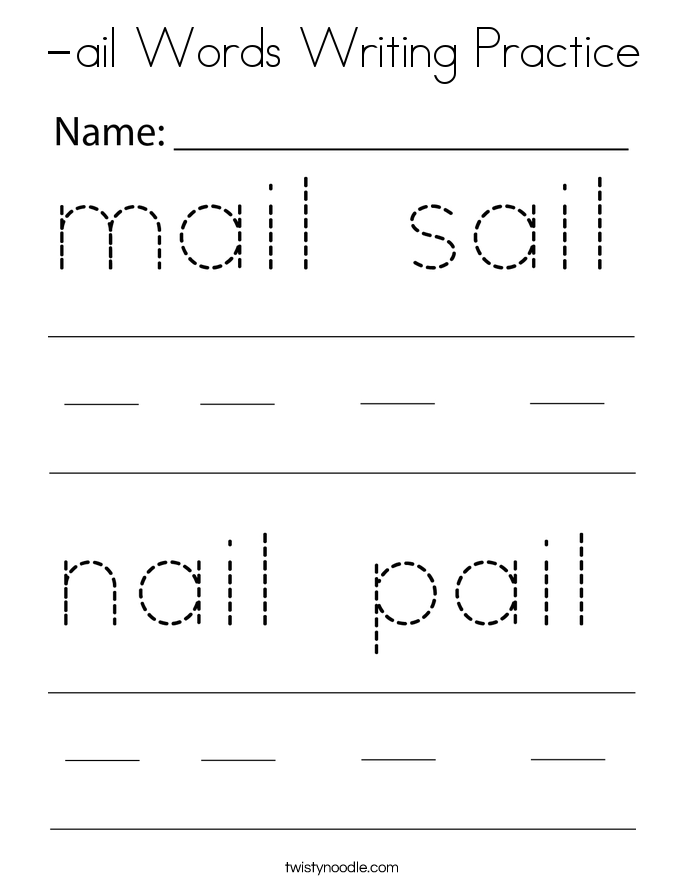 -ail Words Writing Practice Coloring Page