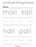-ail Words Writing Practice Coloring Page