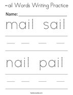 -ail Words Writing Practice Coloring Page
