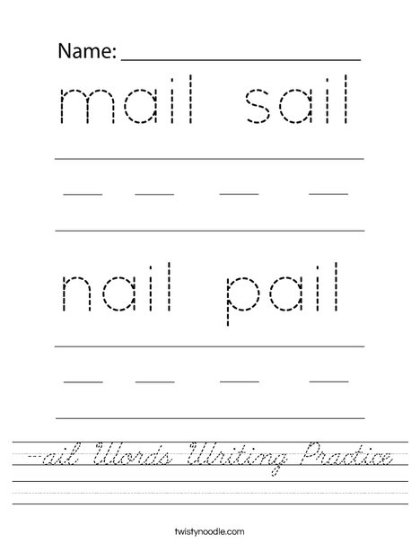 -ail Words Writing Practice Worksheet