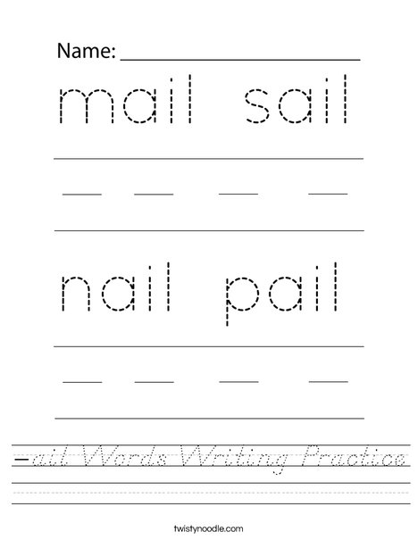 -ail Words Writing Practice Worksheet