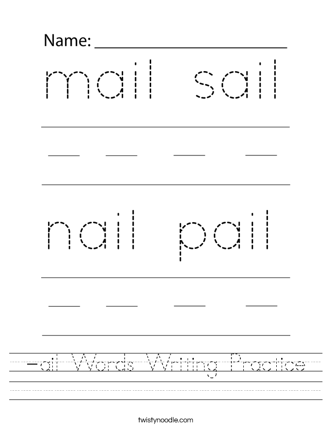-ail Words Writing Practice Worksheet