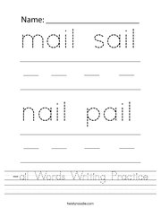 -ail Words Writing Practice Handwriting Sheet